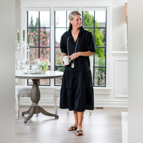 Crown Linen Designs Phoebe Tiered Dress Black Sz S - Picture 1 of 10